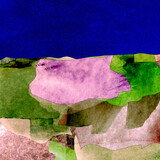 Ilustracja grafika pejzaż krajobraz barwne plamy z teksturą.