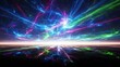 © Abong - Vibrant neon electric energy explosion with colorful light trails and reflections in a digital