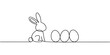 © kalu - A minimalist line drawing of a rabbit sitting next to a group of eggs on a plain background.