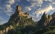 © mryanfahrudin1 - Majestic castle atop mountain under a dramatic sky with sunlight