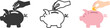 © SUMAIA - Piggy Bank Coin Insertion Icons in Black, Outline, and Pink Styles hand saving