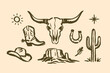 © Victoria - Longhorn skull western icons ink sketch vector illustration