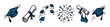 © stocker777 - Set of hand-drawn graduation icons featuring a mortarboard cap, diploma scroll, and celebratory fireworks in a blue and black doodle sketch style for academic achievement concepts