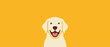 © David - Happy smiling golden retriever dog illustration with an open mouth and tongue out, depicted in a minimalist flat vector style on a bright yellow background with copy space