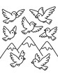© CrazyJuke - Soaring Freedom: A whimsical illustration of birds taking flight over majestic mountains, evoking a sense of liberation, movement, and the beauty of nature.