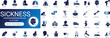 © Iconova Studio - Sickness solid icon set featuring illness disease symptoms and medical care, fever headache pain cold flu virus, and hospital doctor patient treatment editable vector icons