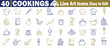 © Logo Solution - Kitchen cooking line art icons set with chef hats utensils appliances and food preparation equipment for design Vector Illustration.