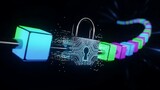 Glowing neon circuit board lock with colorful blocks