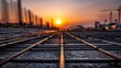 © Oleksandr - Steel reinforcement bars laid in a grid pattern on concrete at a construction site, silhouetted against a vibrant sunset, symbolize progress and strength in building infrastructures.