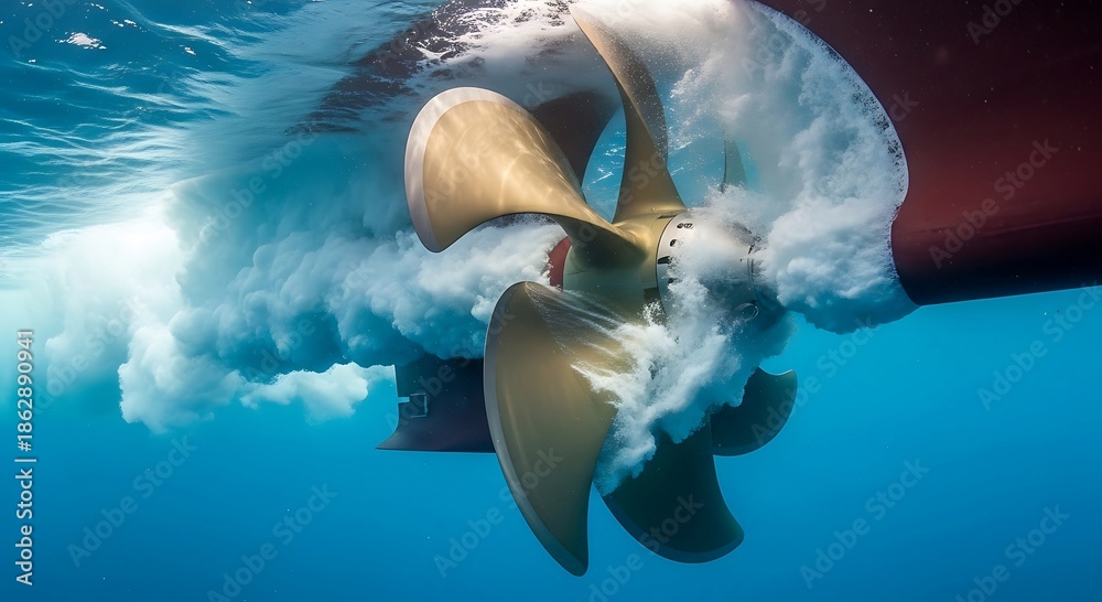 Underwater Ship Propeller in Motion, Generating Powerful Turbulent ...