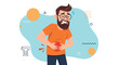© Mitchell - Man with a beard and glasses suffering from severe stomach pain, holding his abdomen with a pained expression.