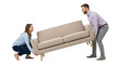 © yendisupiandi - Couple carrying sofa, moving house concept, isolated on white background