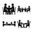 © Laboni49 - Minimalist stick figures showing diverse groups of people eating and sharing meals
