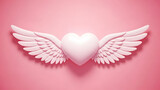 Happy valentine's day wishes with angelic white heart wings on pink background