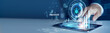 © AD - Businessmen use the tab analyzing customer satisfaction and feedback data. Business intelligence dashboard, customer experience analytics, service quality, performance metrics