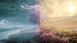 © MKS - Romantic Couple Man And Woman Touching Foreheads Surrounded By Lush Colorful Flowers And Green Foliage Dreamy Pastel Artistic Raster Illustration