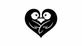 A charming black and white vector illustration of two birds facing each other to form a perfect heart shape, representing love and companionship.