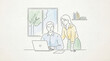 © Natália  - Hand-Drawn Watercolor Illustration of Colleagues Collaborating on Laptop for Corporate Training