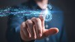 © Tri - Digital transformation and future technology abstract concept with a person's hand interacting with a glowing digital network