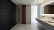 © MBAK NAH - Modern Public Restroom Interior with Sleek Design and Wooden Accents.