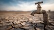 © ittipol - A close-up of a rusty faucet dripping water onto cracked earth, highlighting the severe impacts of drought and water scarcity in the environment, emphasizing the need for water con