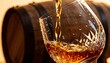 © STOCK AI - Luxurious Whiskey Being Poured into Crystal Glass against Oak Barrel Background
