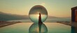 © Render Republic - Person stands within a transparent sphere reflecting serene sunset