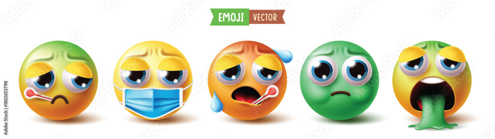 Emoji fever emoticon character clipart set. Sick Emojis clip art with ...