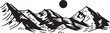 ©  SILHOUETT HUB - black and white vector illustration: A serene mountain landscape with a simple sun in the background