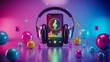 © Zee - Digital music streaming concept with headphones and sound waves