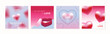 © TWINS DESIGN STUDIO - Happy Valentine's day love square cover vector set. Pink red and blue glossy hearts with gift box. Love illustration for greeting card, web banner, package, cover.