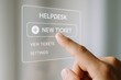 © tonstock - Helpdesk new ticket view tickets settings ticket interface User hand touching virtual NEW TICKET button creating support ticket on translucent helpdesk interface minimal modern