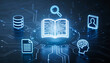 © Art_spiral - 3d futuristic digital illustration of glowing blue open book with circuit patterns representing artificial intelligence education machine learning data library and smart study