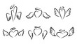 © miss LEMON - Romantic symbol love. Set hearts with halo and angel wings. Icons collection. Black and white heart line drawing.