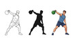 © Faisal - Set of three illustrations depicting a muscular man performing a kettlebell snatch exercise variation isolated against a white background for fitness guides