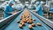 © 69 - Almonds on Conveyor Belt in Food Processing Line: Efficient Nut Handling in Industrial Facility