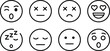 © MDBABULU - Eight diverse line art emoticon icons including winking dead heart eyes sleeping and surprised expressions for social media communication.