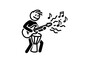 © paijo - Cheerful Stick Figure Man Playing Acoustic Guitar and Singing with Music Notes, Standing on Isolated White Background.