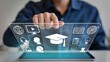 © Genowefa - e-learning concept. learning icon, library on the internet website. concept of lesson learning e-book training digital online. course education in webinar technology
