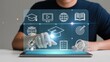 © Genowefa - e-learning concept. learning icon, library on the internet website. concept of lesson learning e-book training digital online. course education in webinar technology