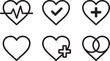 © MdNajmulHaque - A set of six outline heart icons featuring various medical and health related symbols on a white field