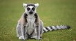 © narumiaegis - A majestic ring-tailed lemur, a captivating primate with a unique striped tail, sits poised and alert on vibrant green grass in its natural outdoor environment
