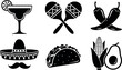 © PixelPaletteArt - Mexican food and drink icons margarita taco sombrero chili avocado maracas vector illustration