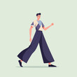 © Stockoria - A stylish young man character depicted in a minimalist walking scene, embodying modern flat design aesthetics and confident urban movement