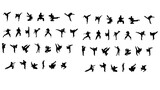 Dynamic martial arts silhouettes in various fighting stances and poses
