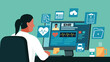 © ST.art - Nurse using computer with electronic health record on screen with icon in a clinical workspace environment, vector flat illustration
