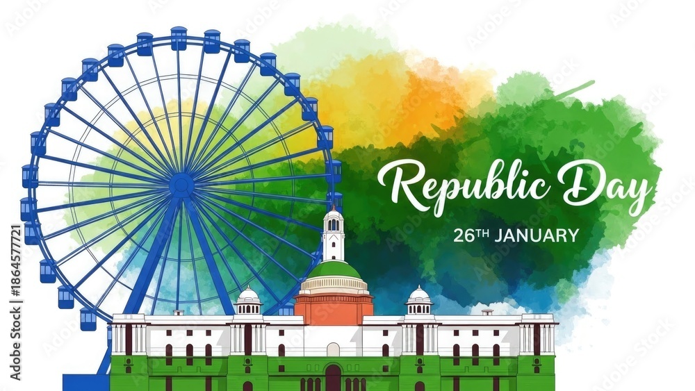 Republic day india celebrations with ferris wheel and rashtrapati bhavan
