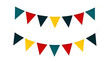 © AR Creations - Two strings of colorful triangular bunting flags in red, yellow, and teal, hanging festively against a white background.