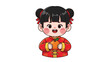 © Free vector - happy little girl in chinese dress holding orange