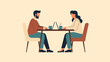 © Weru - Illustration of a man and woman working and chatting at a cafe table with laptops and coffee cups